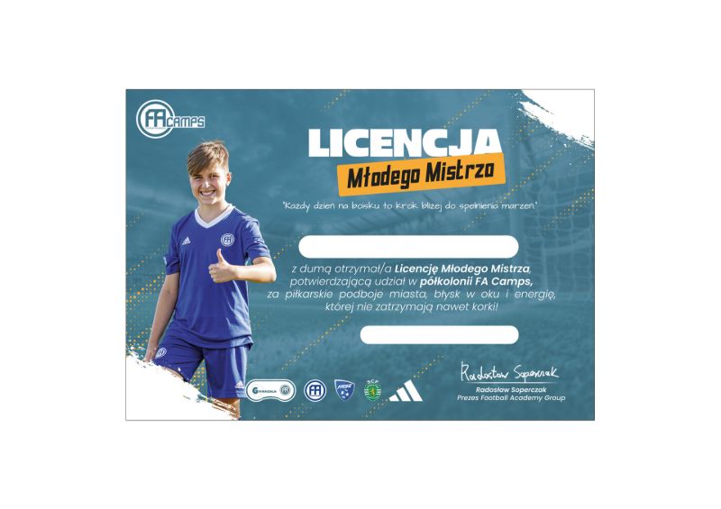 Obrazek FA CAMPS - Licencja Młodego Mistrza za udział w półkolonii FA CAMPS